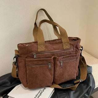 Nora Corduroy Tote Bag with Multiple Zip Pockets
