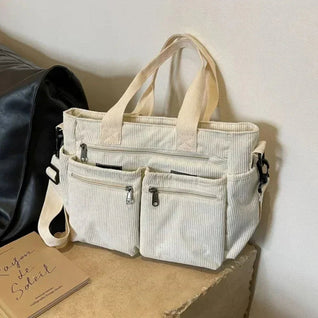 Nora Corduroy Tote Bag with Multiple Zip Pockets