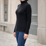 Cranbourne Funnel Neck Thermal Top in black, side view