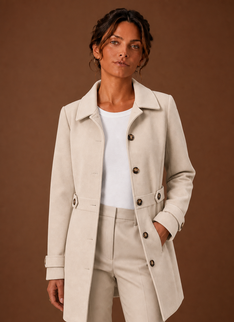 Women's Trench Coat - Mid-Length Button Front Jacket | Areleon