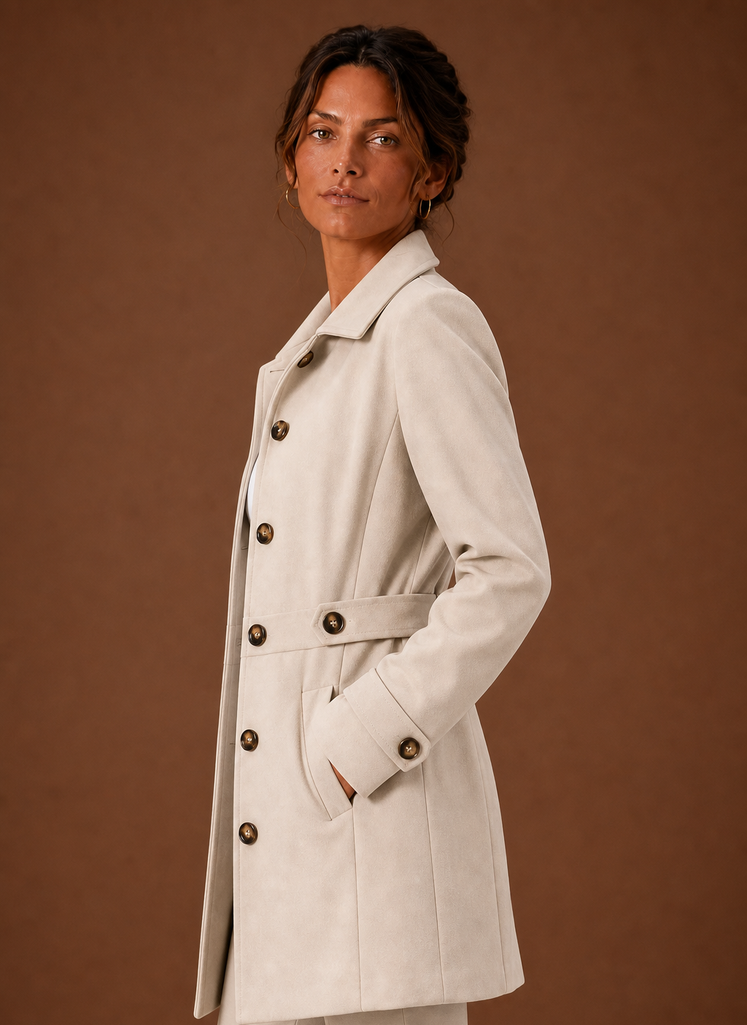 Women's Trench Coat - Mid-Length Button Front Jacket | Areleon