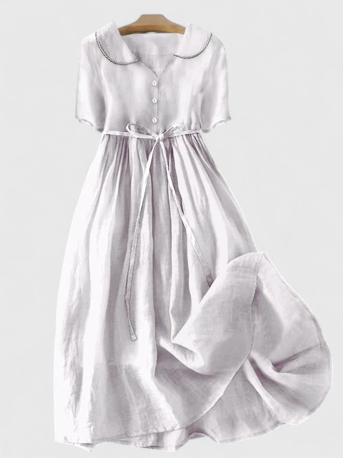 Pauline Button-Front Short-Sleeve Midi Dress