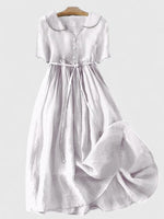 Pauline Button-Front Short-Sleeve Midi Dress