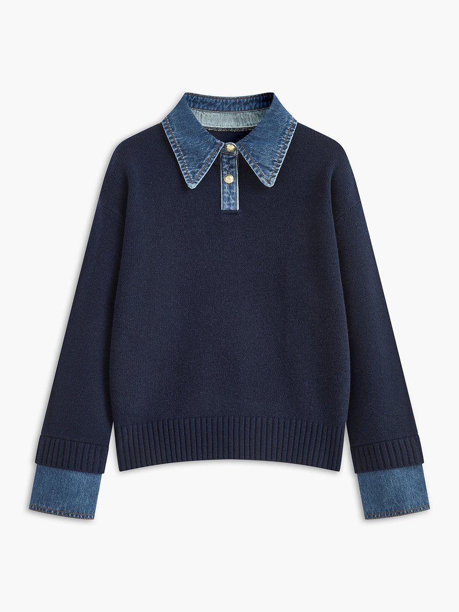 Amelie 2-in-1 Denim Collar Knit Sweater