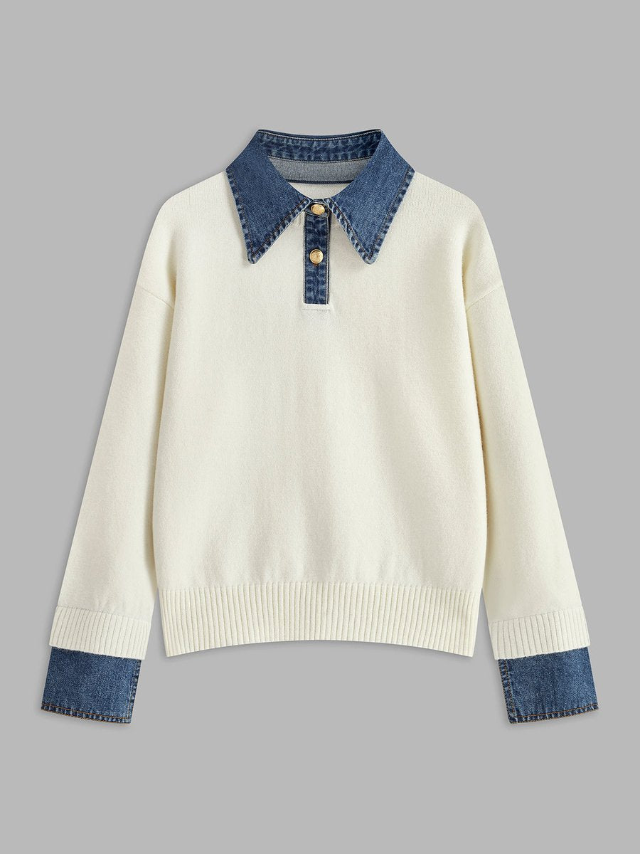 Amelie 2-in-1 Denim Collar Knit Sweater