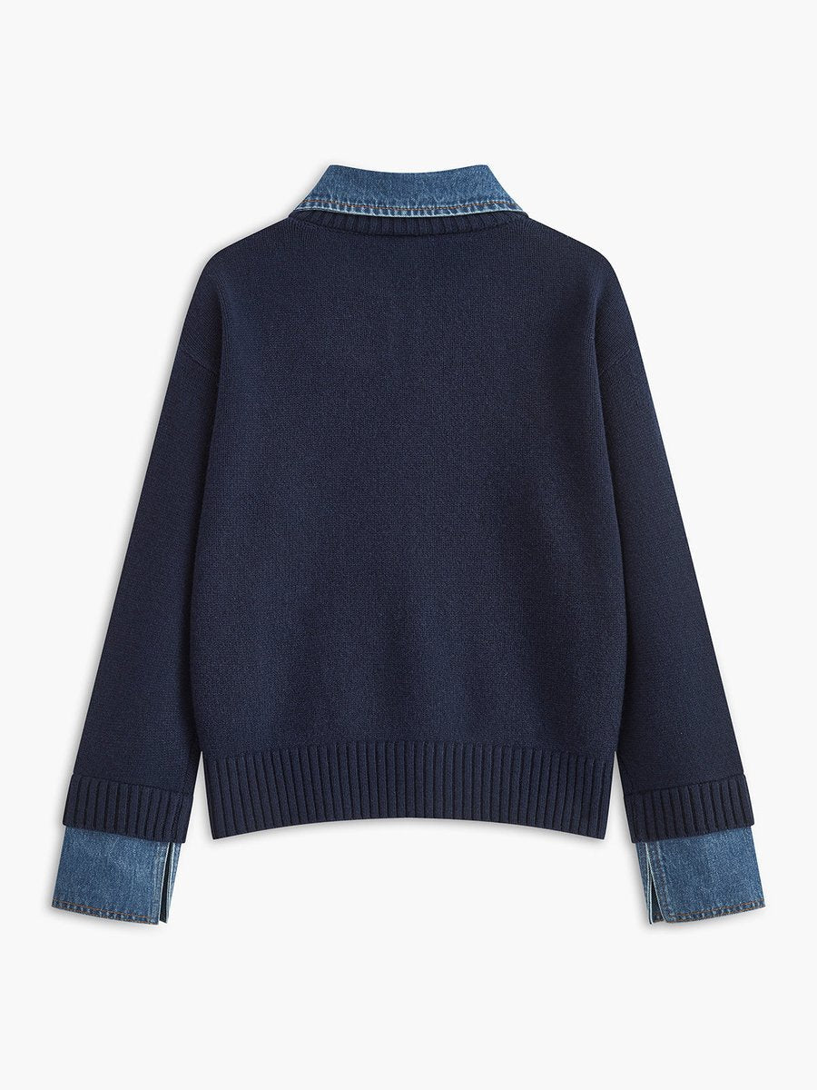 Amelie 2-in-1 Denim Collar Knit Sweater