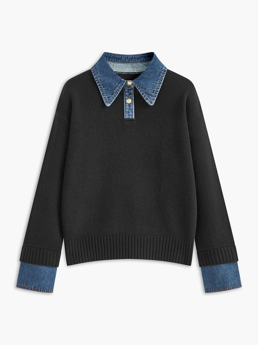 Amelie 2-in-1 Denim Collar Knit Sweater