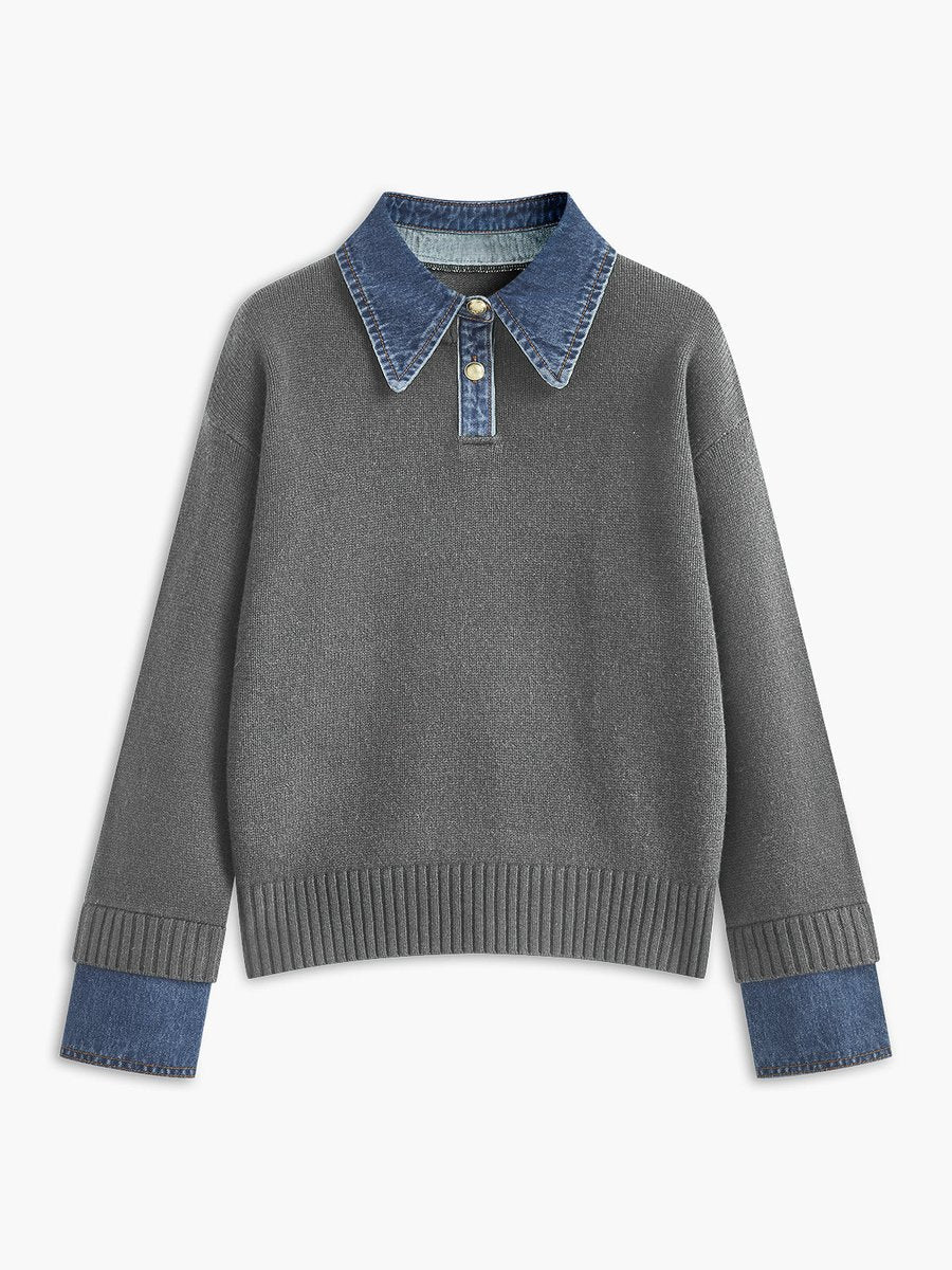 Amelie 2-in-1 Denim Collar Knit Sweater