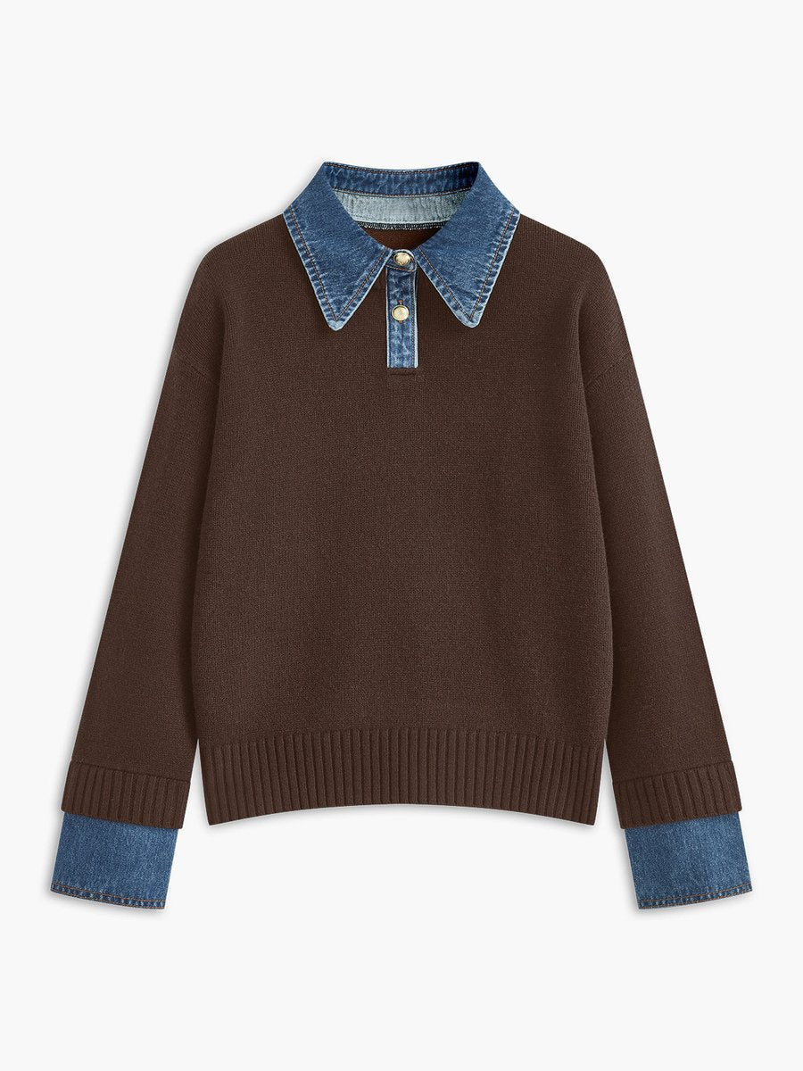 Amelie 2-in-1 Denim Collar Knit Sweater