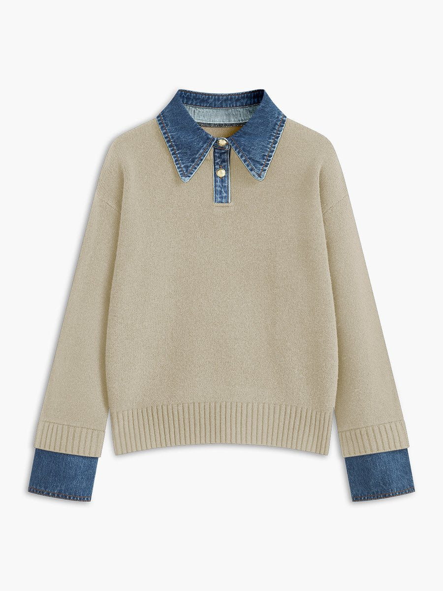 Amelie 2-in-1 Denim Collar Knit Sweater