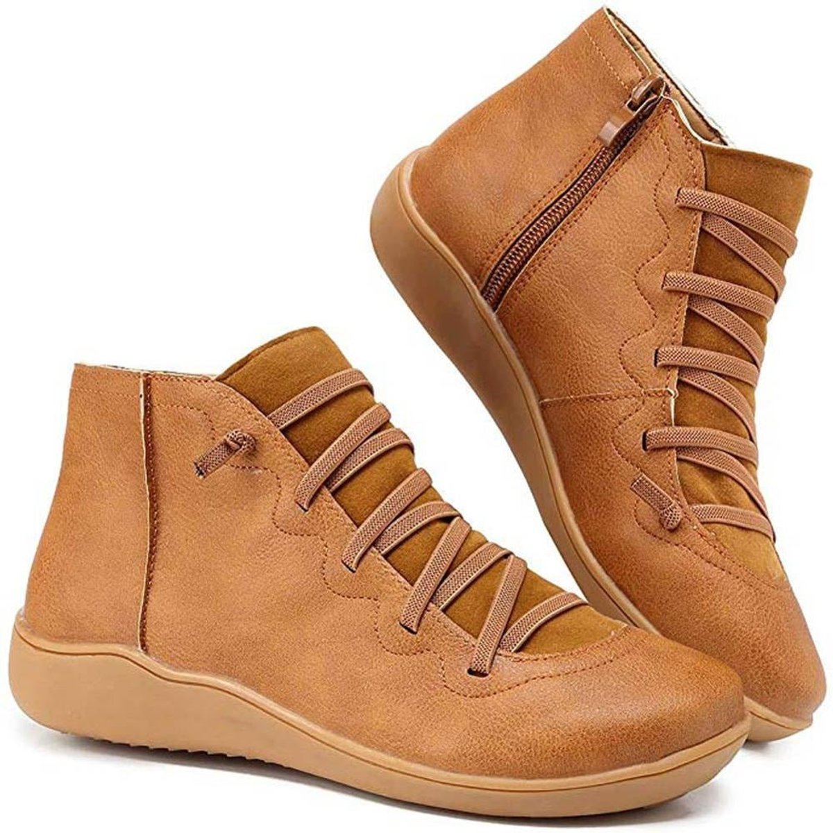 Clara Flat Lace-Up Ankle Boots with Side Zip