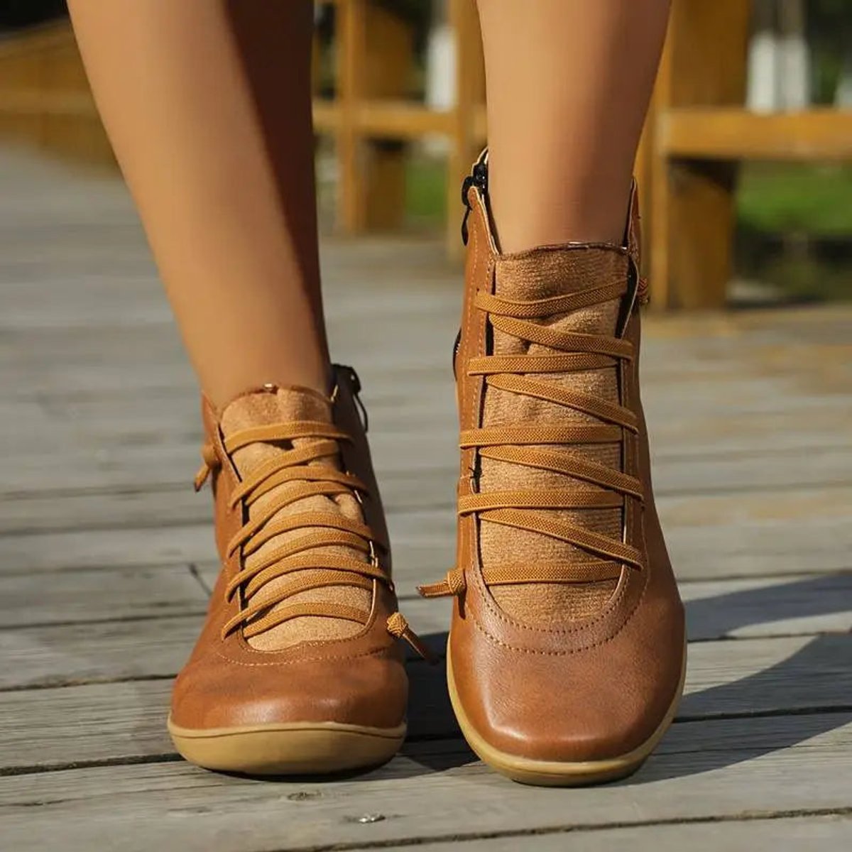 Clara Flat Lace-Up Ankle Boots with Side Zip