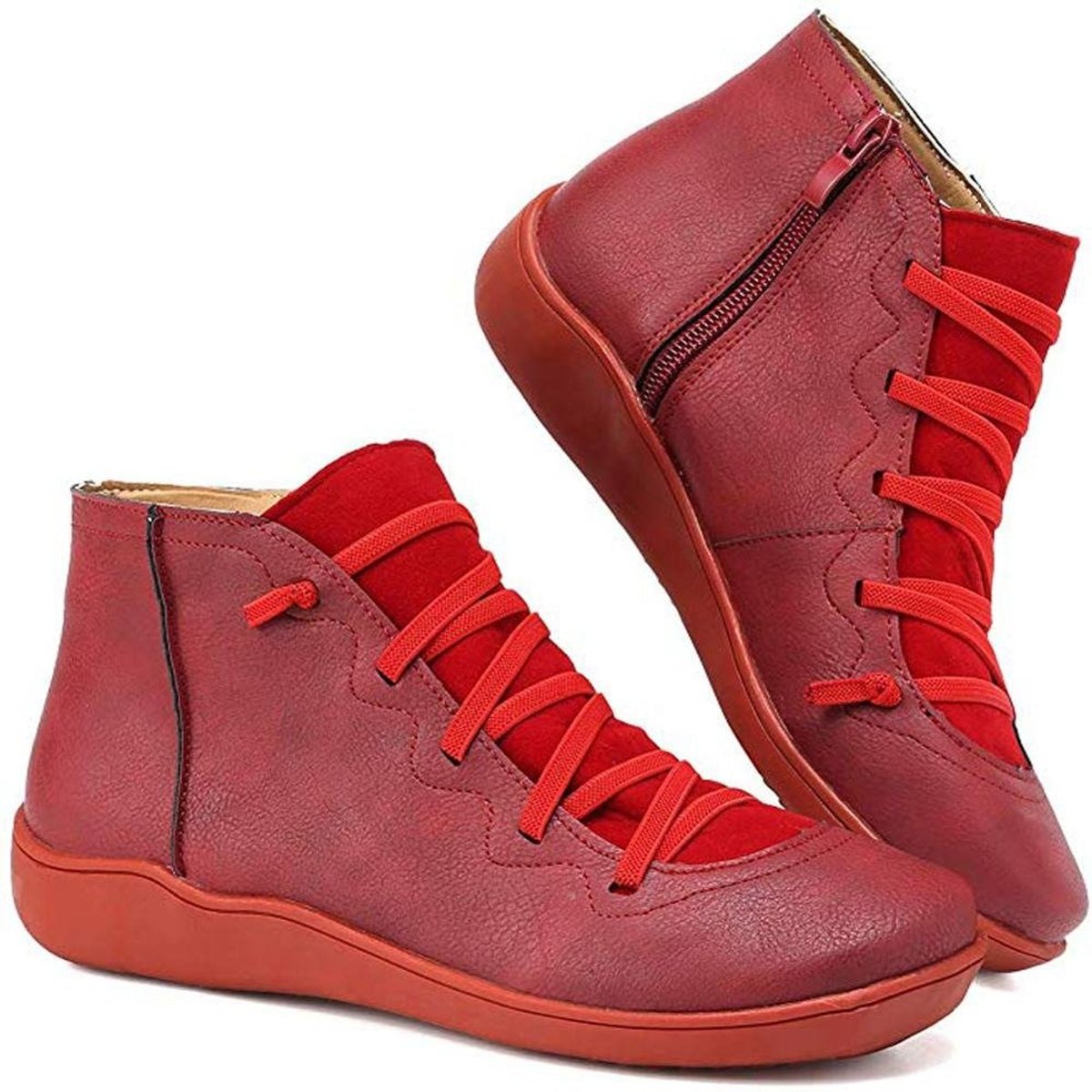 Clara Flat Lace-Up Ankle Boots with Side Zip