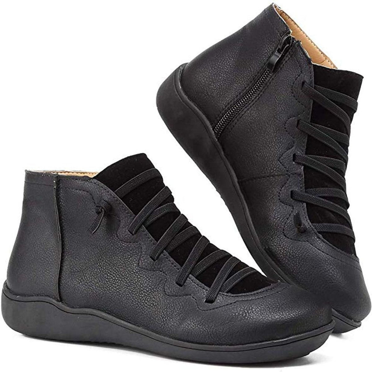 Clara Flat Lace-Up Ankle Boots with Side Zip