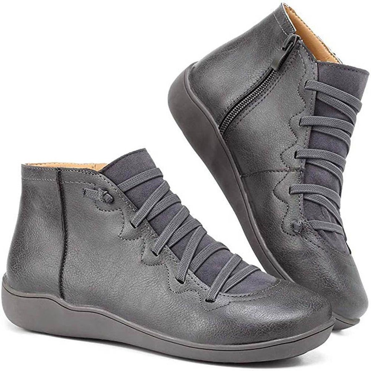 Clara Flat Lace-Up Ankle Boots with Side Zip