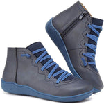Clara Flat Lace-Up Ankle Boots with Side Zip