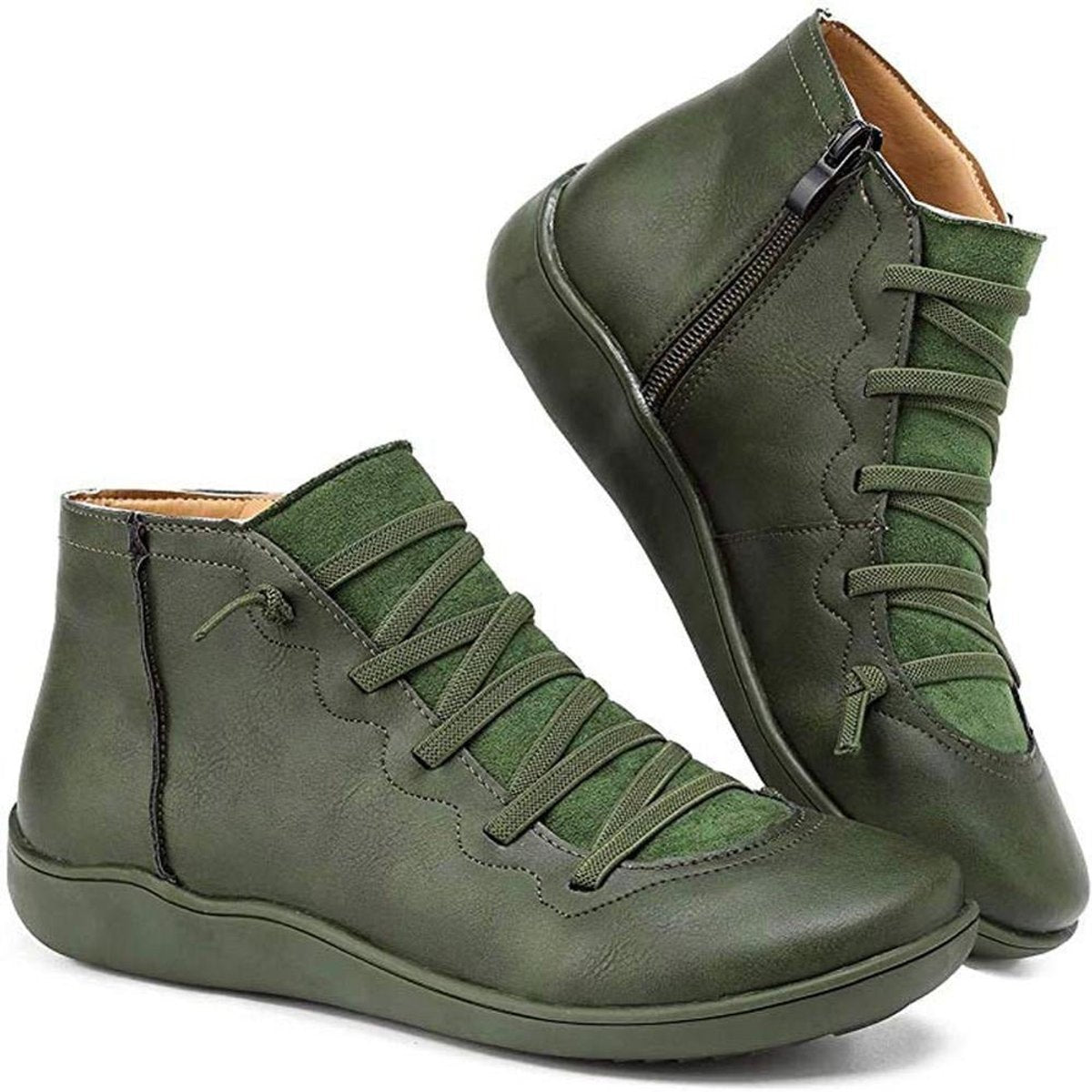 Clara Flat Lace-Up Ankle Boots with Side Zip