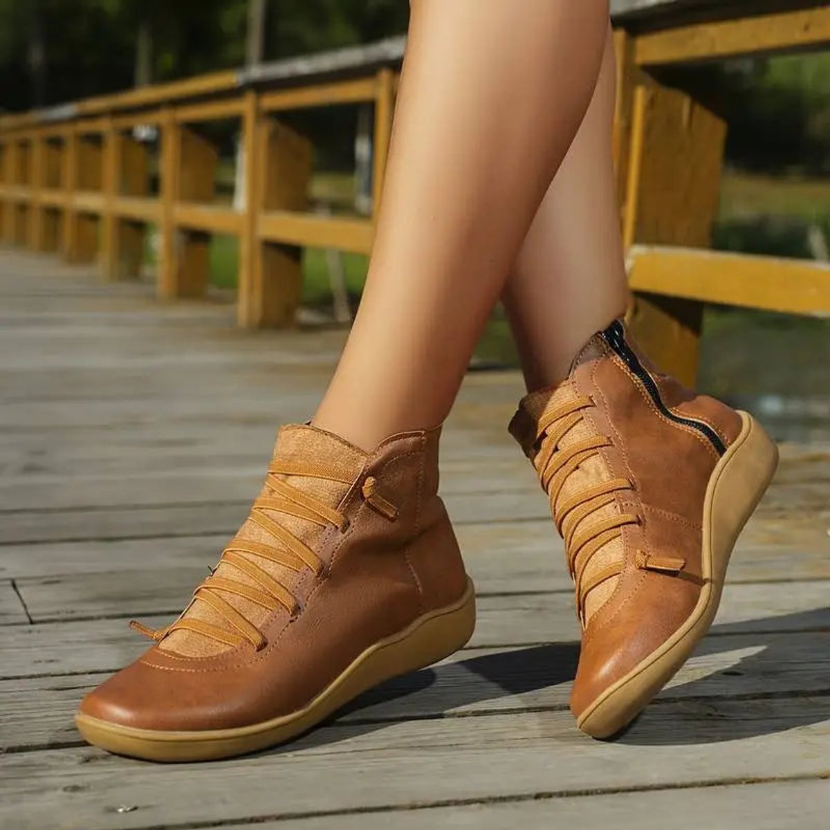 Clara Flat Lace-Up Ankle Boots with Side Zip