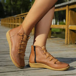 Clara Flat Lace-Up Ankle Boots with Side Zip