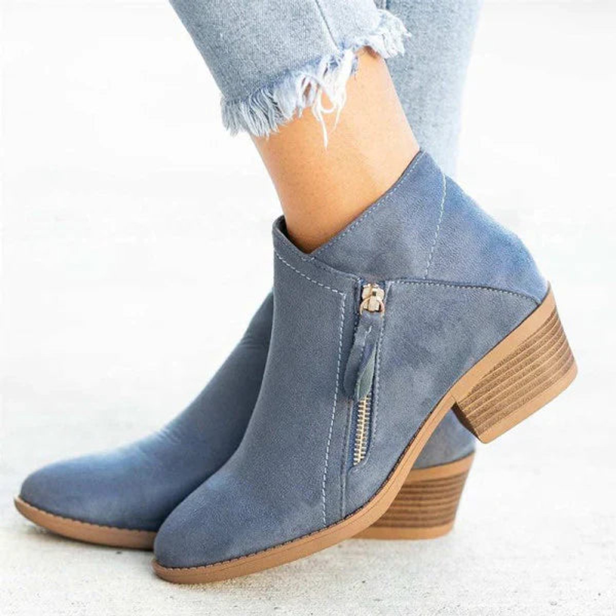 Mia Low-Heel Ankle Boots with Side Zip