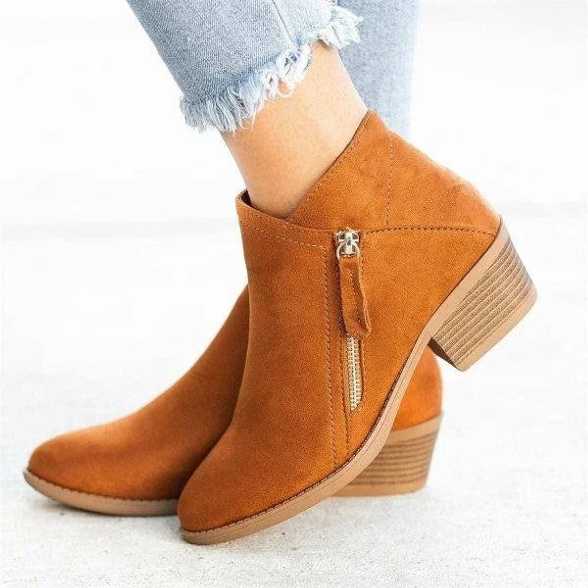 Mia Low-Heel Ankle Boots with Side Zip