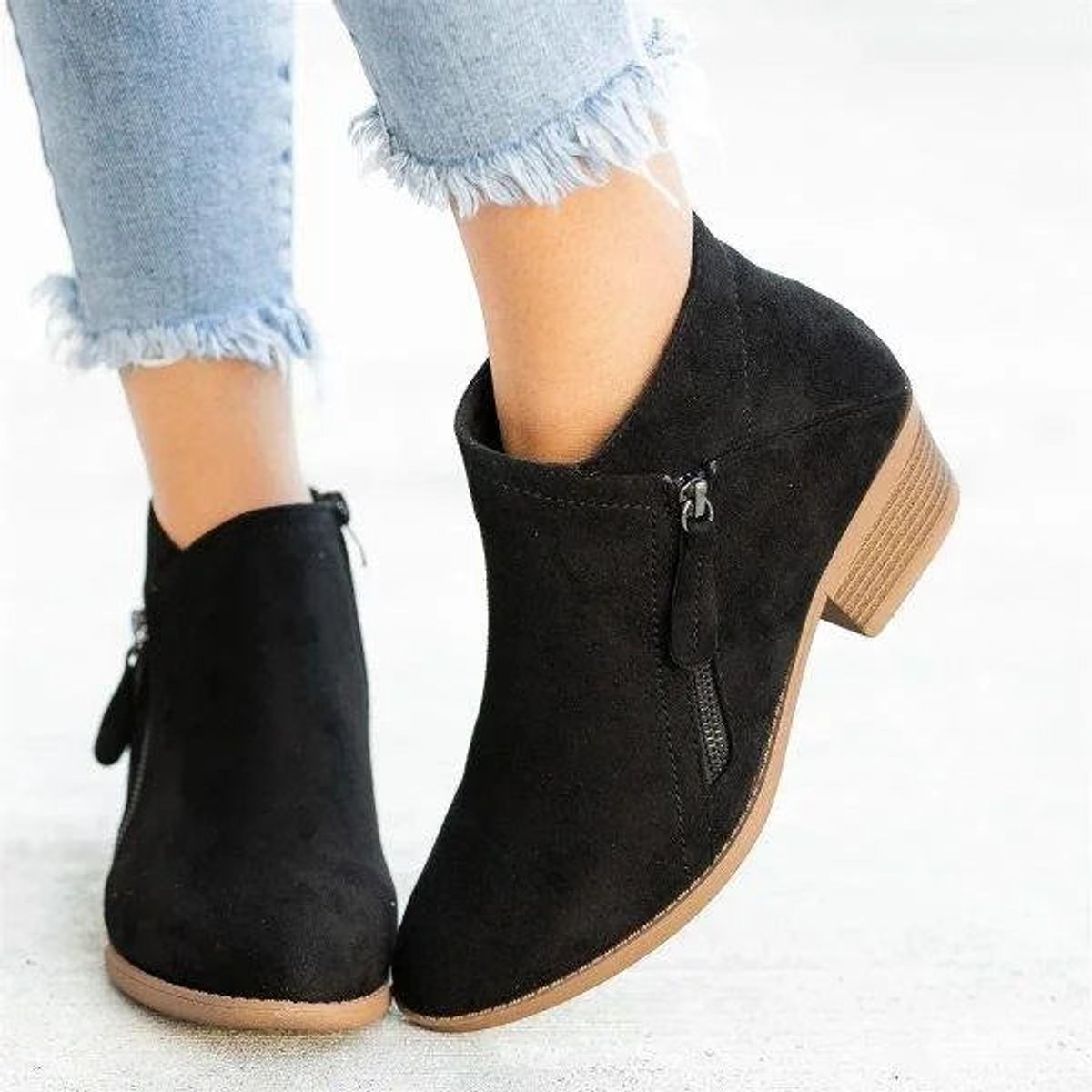Mia Low-Heel Ankle Boots with Side Zip