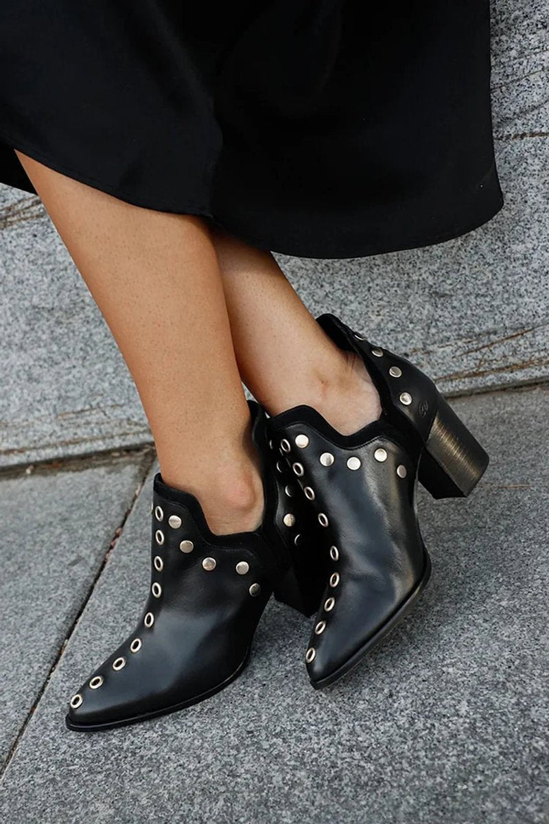 Charlotte Studded Pointed-Toe Block Heel Boots