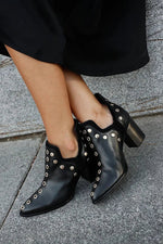Charlotte Studded Pointed-Toe Block Heel Boots