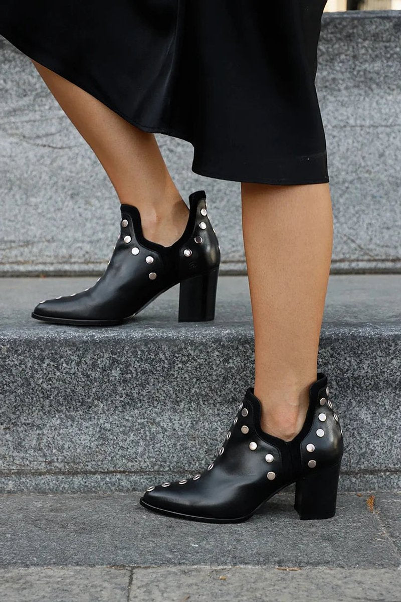Charlotte Studded Pointed-Toe Block Heel Boots