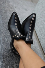 Charlotte Studded Pointed-Toe Block Heel Boots