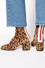 Lena Suede Block Heel Ankle Boots with Leopard-Print Cap Toe