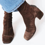 Lena Suede Block Heel Ankle Boots with Leopard-Print Cap Toe