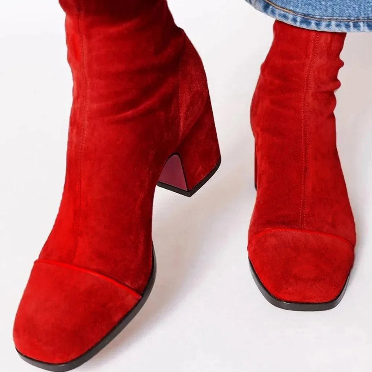 Lena Suede Block Heel Ankle Boots with Leopard-Print Cap Toe