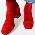Lena Suede Block Heel Ankle Boots with Leopard-Print Cap Toe