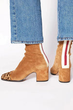 Lena Suede Block Heel Ankle Boots with Leopard-Print Cap Toe