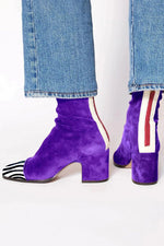 Lena Suede Block Heel Ankle Boots with Leopard-Print Cap Toe