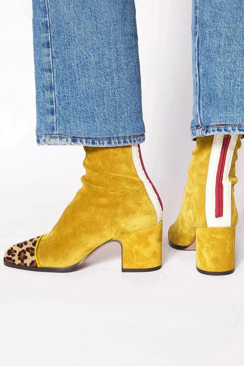 Lena Suede Block Heel Ankle Boots with Leopard-Print Cap Toe