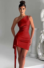 Hannah Asymmetric One-Shoulder Wrap-Effect Cocktail Dress