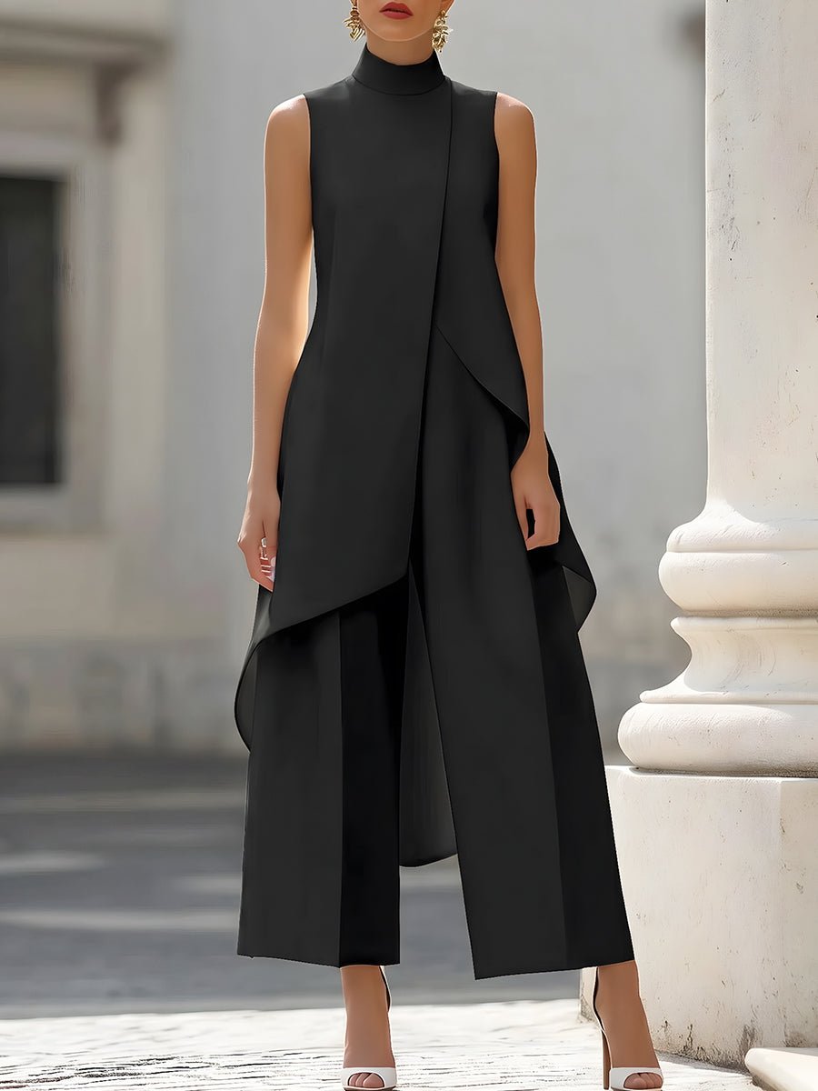 Annika Asymmetric High-Collar Two-Piece Set