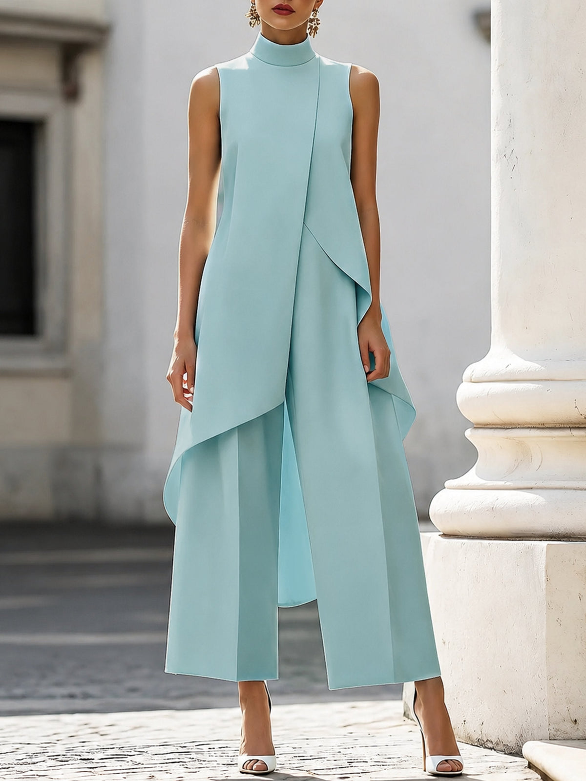 Annika Asymmetric High-Collar Two-Piece Set