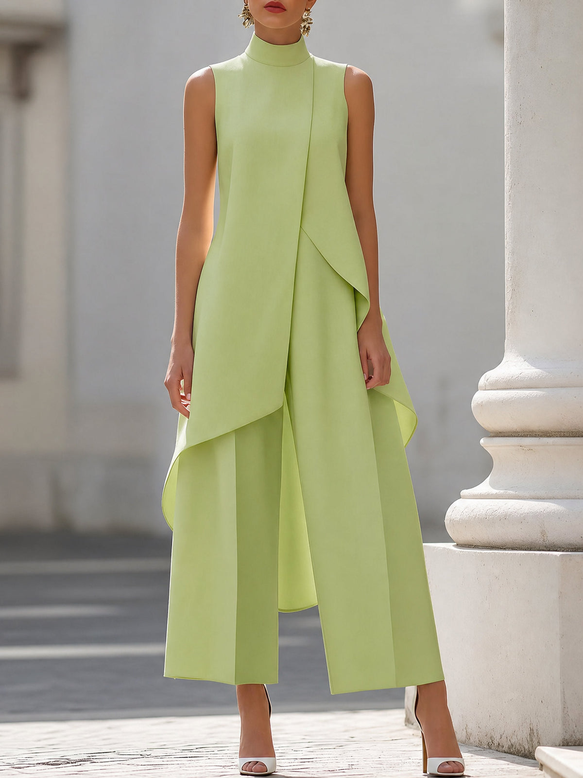 Annika Asymmetric High-Collar Two-Piece Set