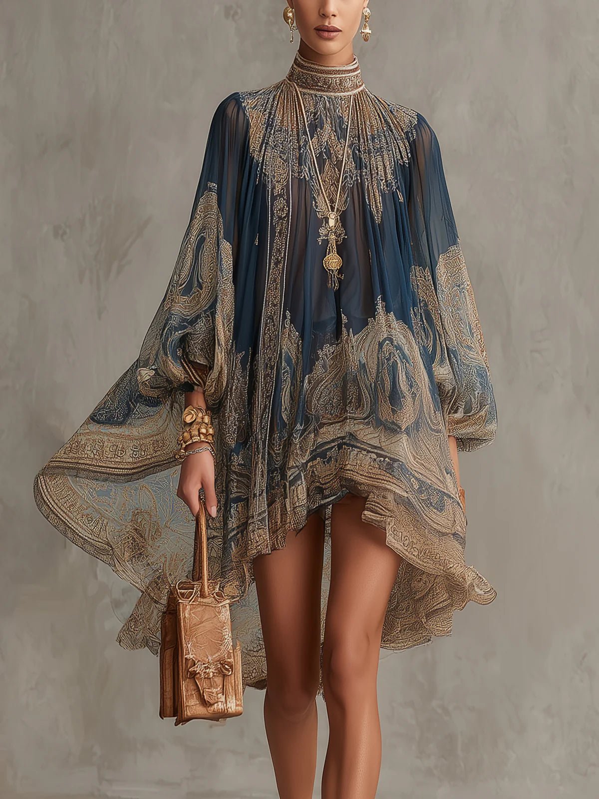 Sophie Baroque Chiffon High-Neck Dress