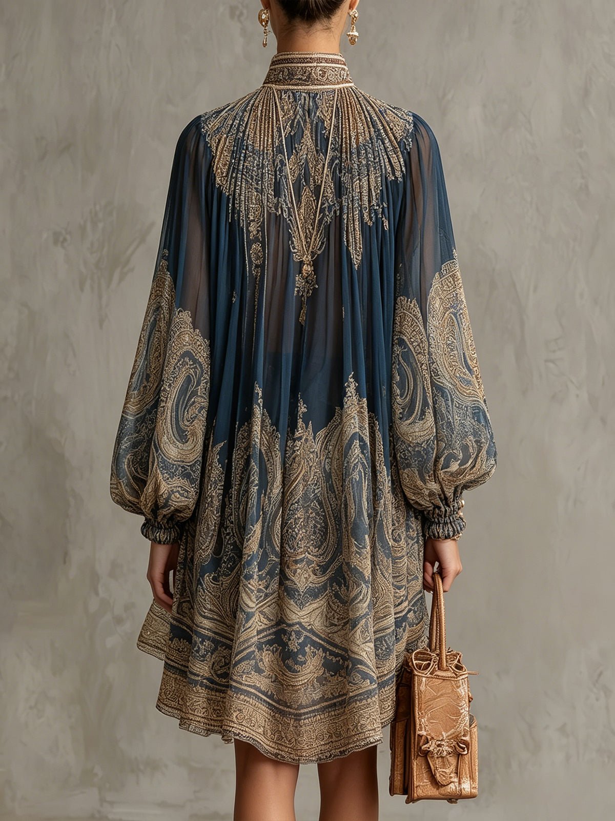 Sophie Baroque Chiffon High-Neck Dress