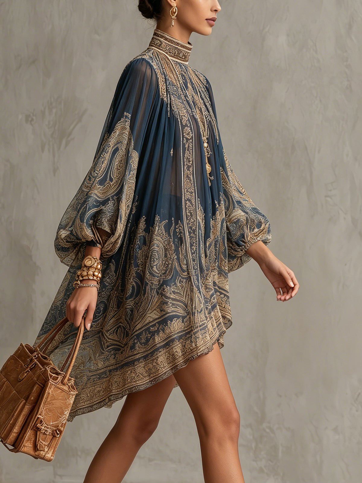 Sophie Baroque Chiffon High-Neck Dress