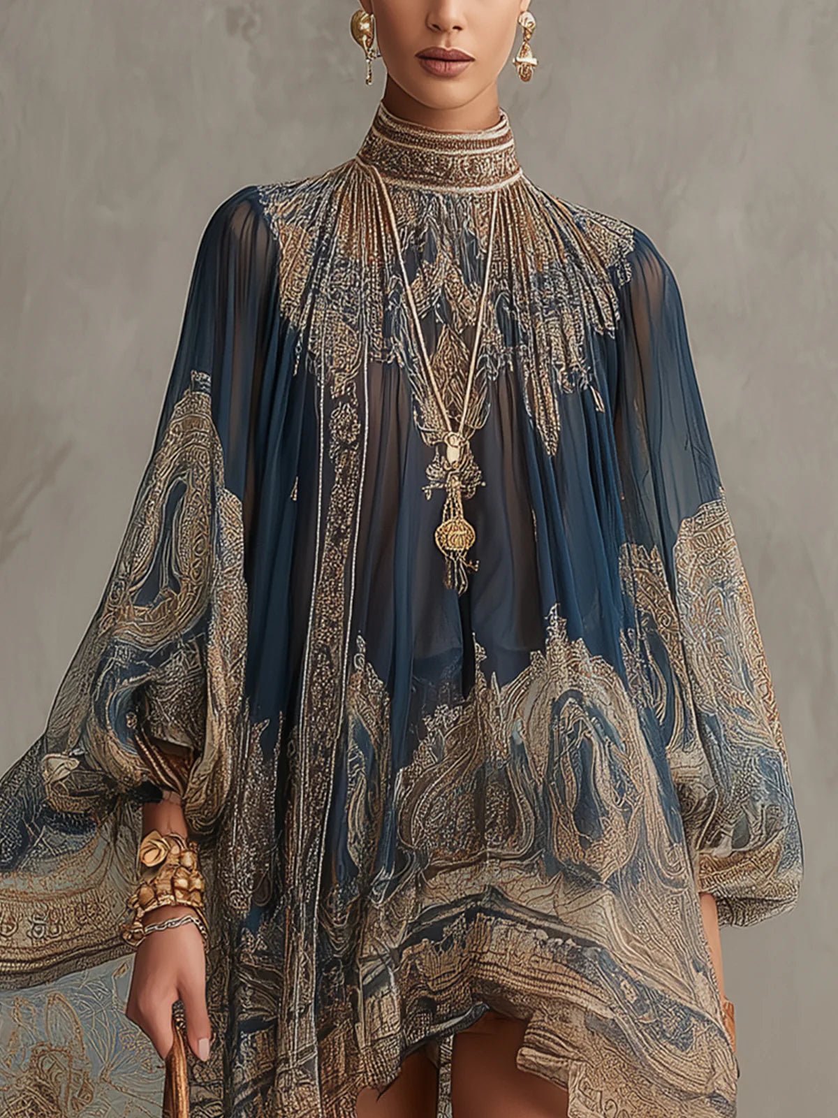 Sophie Baroque Chiffon High-Neck Dress