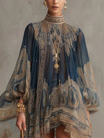 Sophie Baroque Chiffon High-Neck Dress