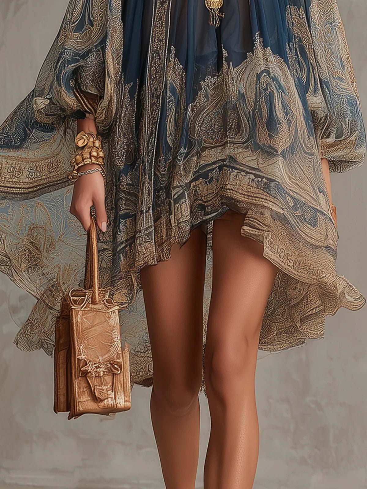 Sophie Baroque Chiffon High-Neck Dress