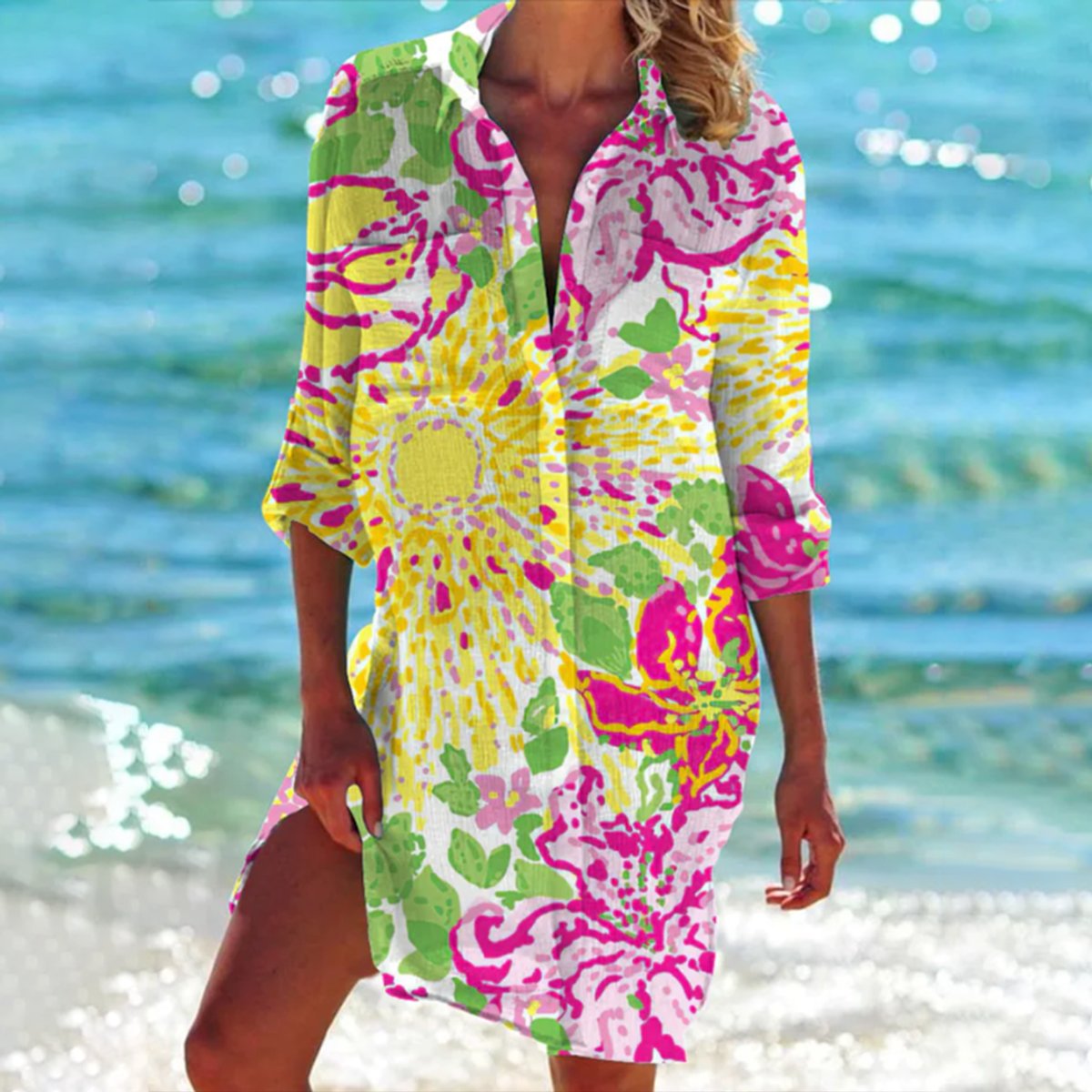 Mia Tie-Dye Relaxed Long-Sleeve Shirt Dress