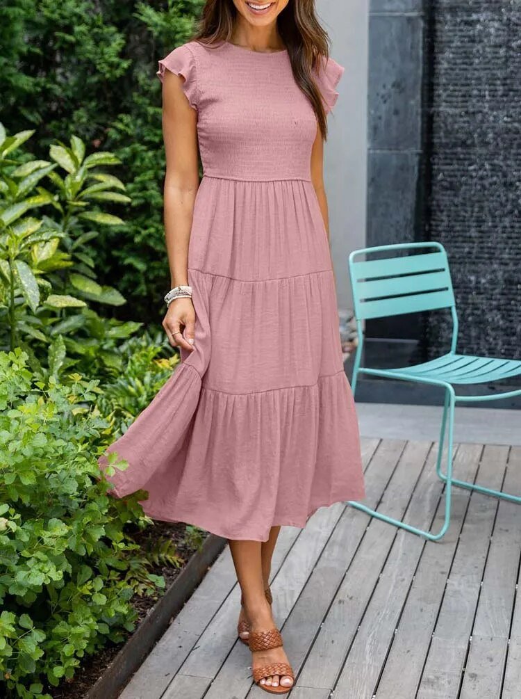 Johanna Tummy Control Tiered Midi Dress