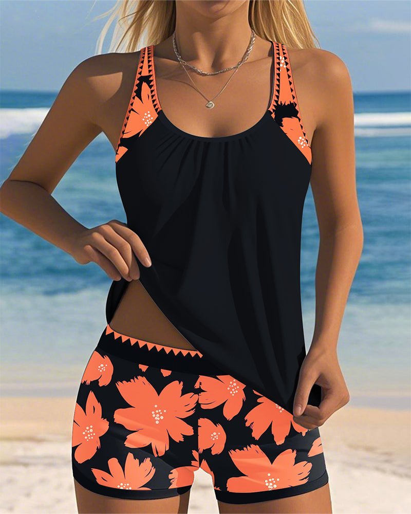 Hannah Floral Racerback Tummy-Control Tankini Set